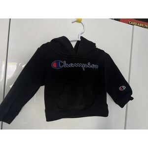Champion Baby Boys Size 6 Months Black Hoodie Script Logo Sweatshirt Fleece Top